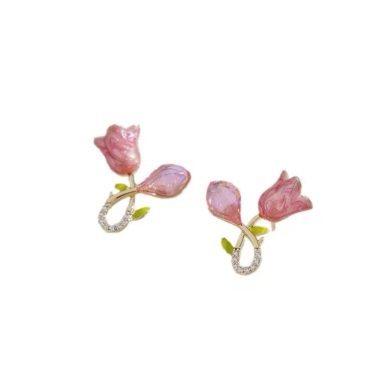 Western Rose Gold Flower With American Diamond Stones Earings For Women & Girls |Stylish & Elegant (Pink)